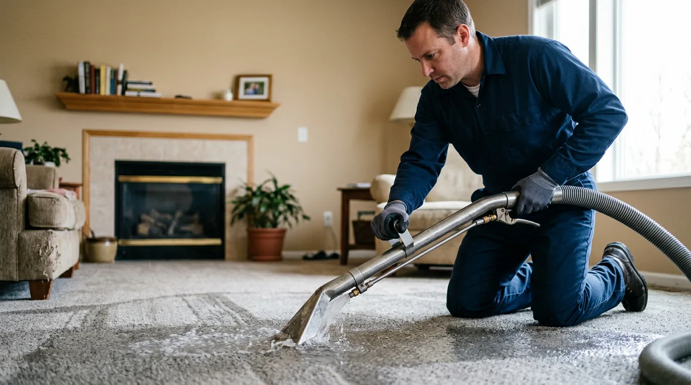 Water damage restoration technician working near Hillview, IL